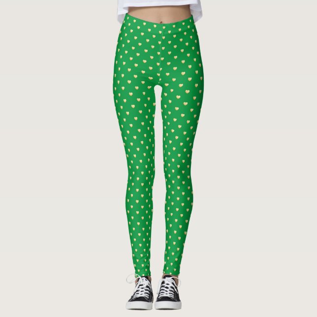 Coeurs d'or vert amusant Leggings Motifs (Devant)