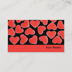 Coeurs doux Bande noire carte de visite rouge