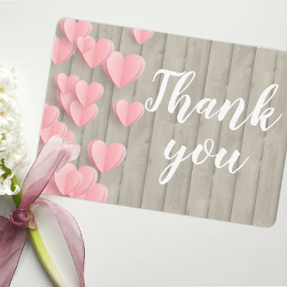 Coeurs en papier rose sur Carte de remerciements e