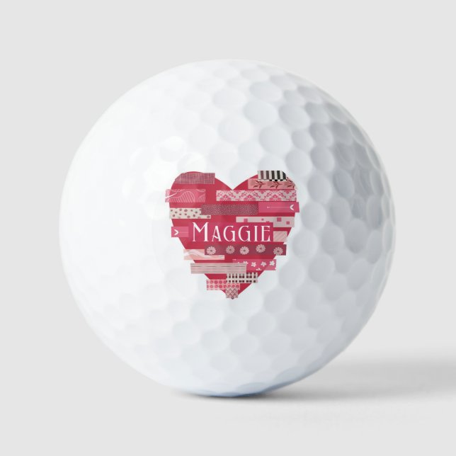 Coeurs en Patchwork dans des balles de golf roses  (Recto)