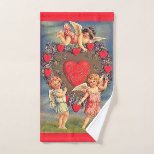 Coeurs et cherubs Serviette Vintage Saint-Valentin