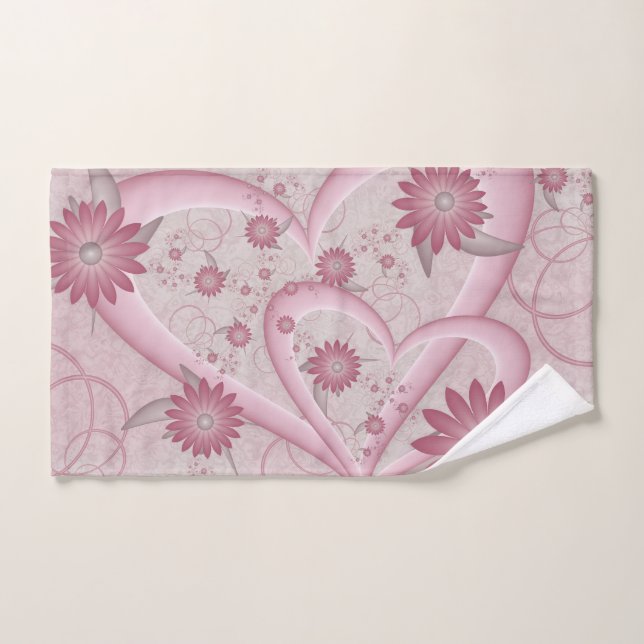 Coeurs et fleurs Abstraits roses Aimer l'art fract (Serviette à main)