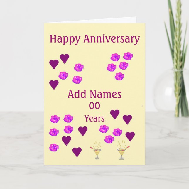 Cœurs et Fleurs, carte personnalisée pour un anniv (Devant)