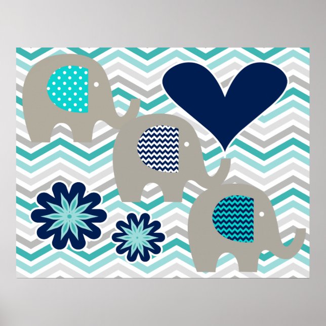 Coeurs et fleurs Elephant Nursery Poster (Devant)
