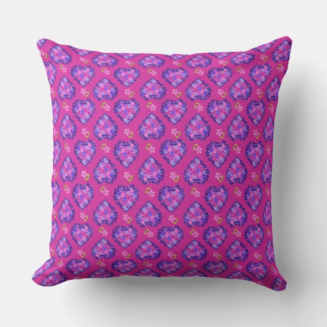 Coeurs et fleurs magenta chic Coussin ou coussin (Recto)