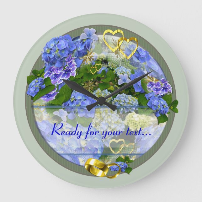 Coeurs et Hydrangeas ~ Horloge (Recto)