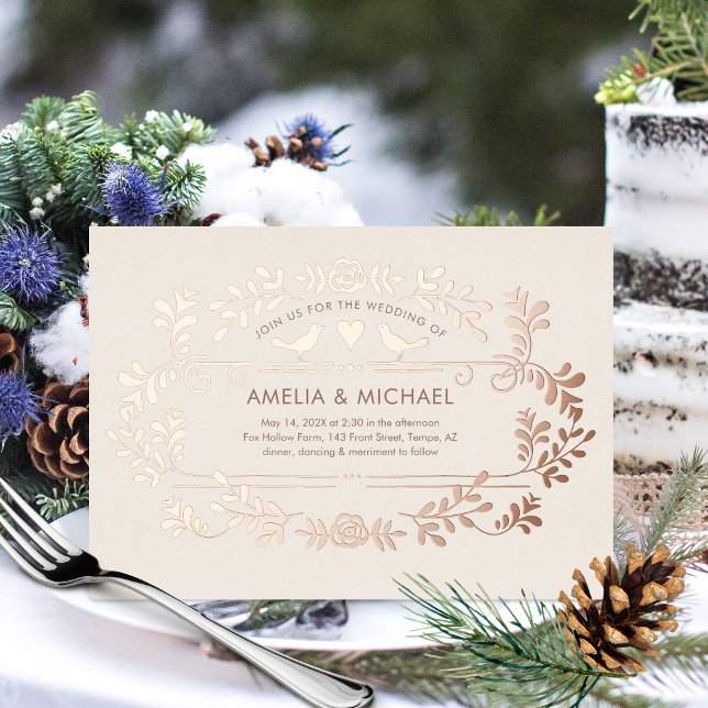 Coeurs et oiseaux Invitation Mariage Foil (Créateur téléchargé)