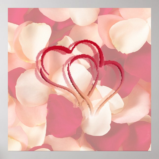 coeurs et pétales roses AUTOGRAPHIE POSTER (Devant)