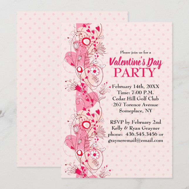Coeurs et Pois Valentine Party Invitation (Devant / Derrière)
