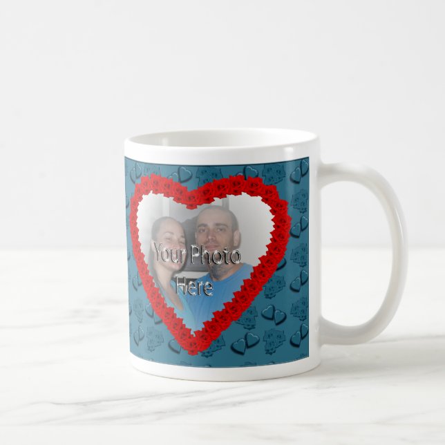 Coeurs et Roses Bleu Personnalisable Photo Mug (Droite)