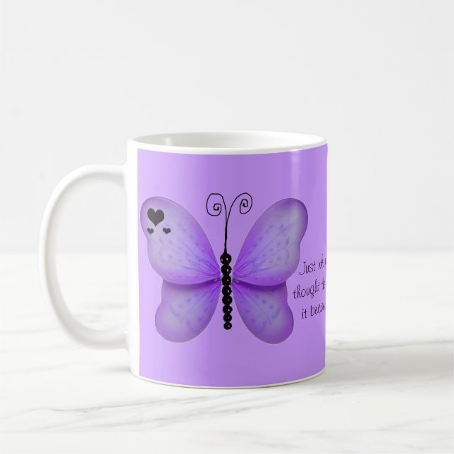 Coeurs et tasse pourpre de citation de papillons (Gauche)