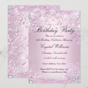 Coeurs étincelants roses Invitation Anniversaire