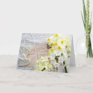 Coeurs, fleurs de printemps, vieille carte postale