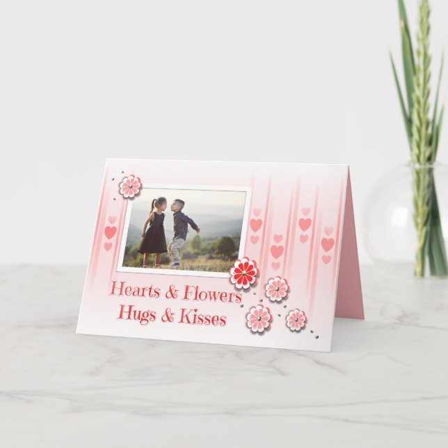 Coeurs/Fleurs Hugs/Baisers Photo Carte Saint Valen (Devant)