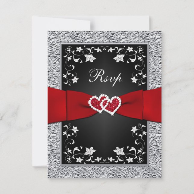 Cœurs Floraux Argent Noir FAUX RSVP en feuille mét (Devant)