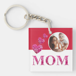 Coeurs floraux roses "MOM" Lettrer Photo Rouge Bla