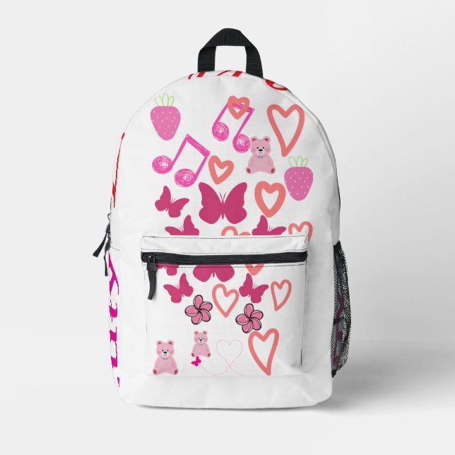 Coeurs mignons et papillons Sac à dos rose avec pa (Recto)