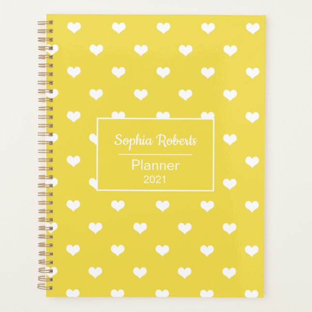 Coeurs modernes motif jaune & blanc personnalisé (Devant)