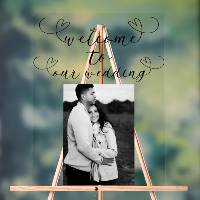 Coeurs modernes Noir Blanc Minimal Mariage Accueil (Neutre)