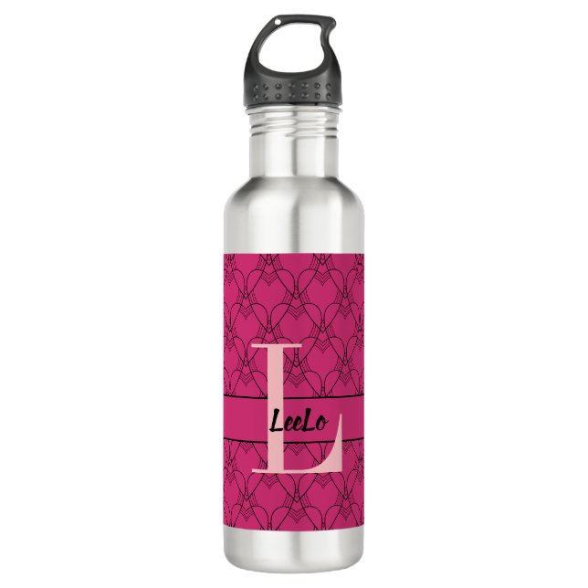 Coeurs Monogramme et nom Bouteille d'eau personnal (Devant)