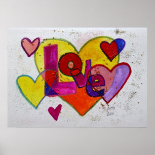 Cœurs Patchwork Amour Art Peinture Affiche Imprimé