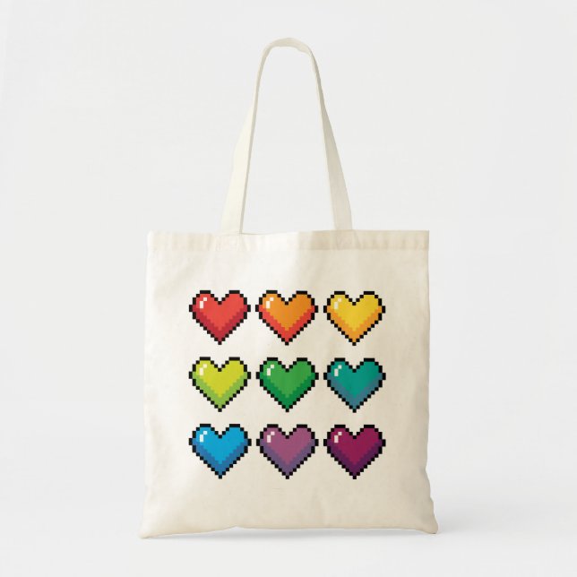 Coeurs Pixel joyeux dans le Sac fourre-tout Motif  (Devant)