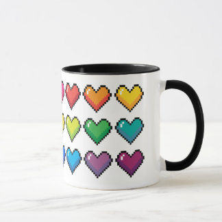 Coeurs Pixel joyeux en Mug Motif Arc-en-ciel