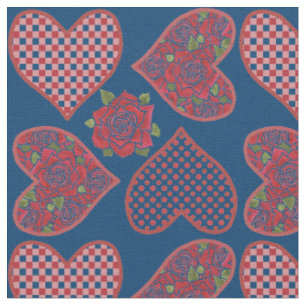 Coeurs romantiques et tissu Motif de Roses rouges