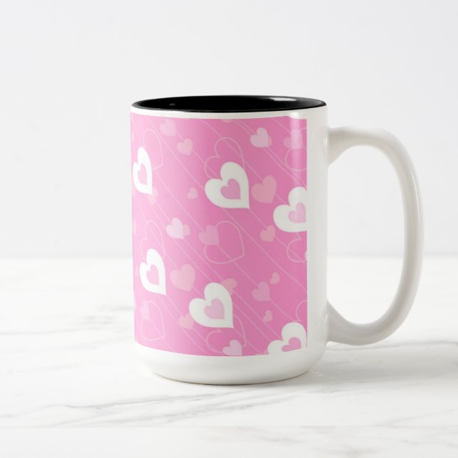 Coeurs rose et blanc Motif Mug café (Droit)