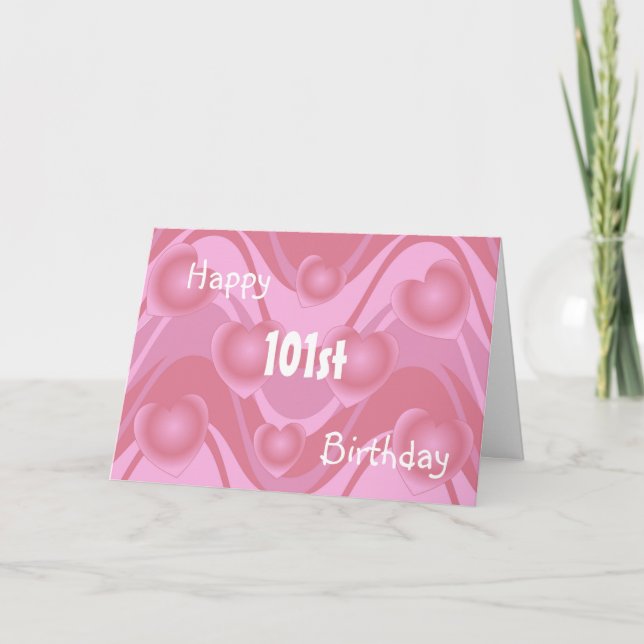 Coeurs roses Carte personnalisée 101e anniversaire (Devant)