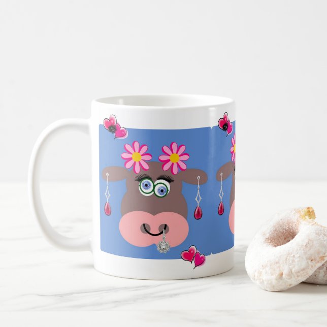Coeurs roses de vache Bijoux Mug (Avec donut)