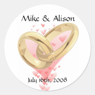 Coeurs roses et anneaux or Stickers de mariage