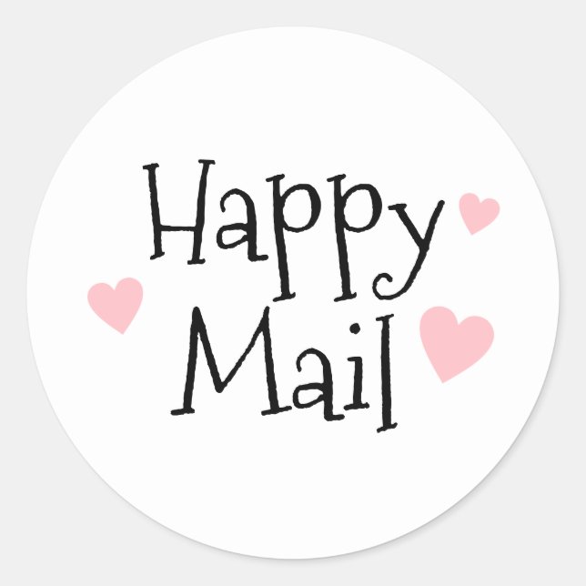 Coeurs roses Happy Mail Classic Round Sticker (Devant)