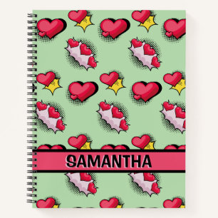 Coeurs roses mignons nom personnalisé Carnet spira