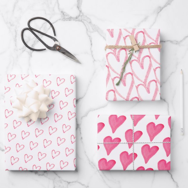 Coeurs roses modernes Valentines Jour Papier S (Recto)