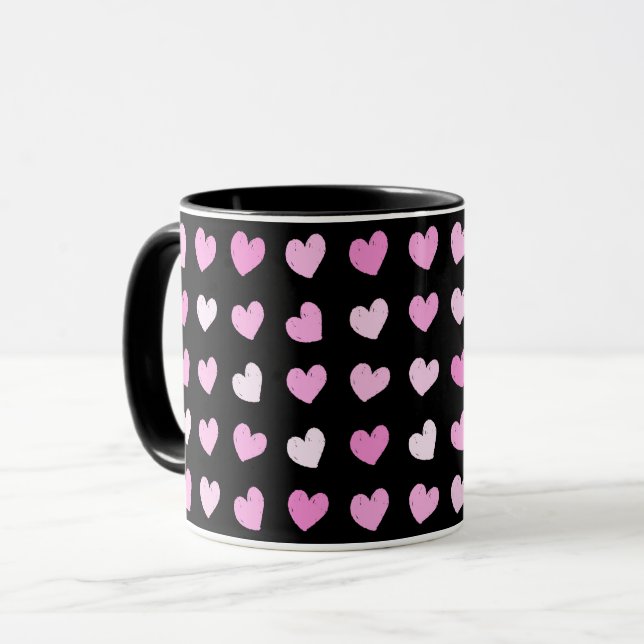 Coeurs roses Motif de café Mug (Devant gauche)