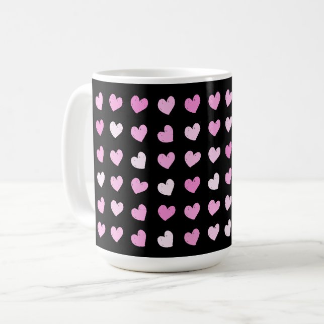 Coeurs roses Motif de café Mug (Devant gauche)