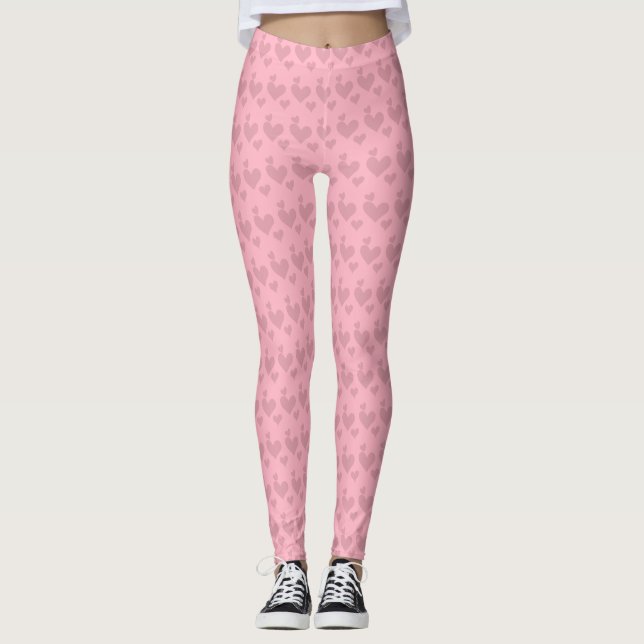 Coeurs roses Motif Saint Valentin Leggings (Devant)