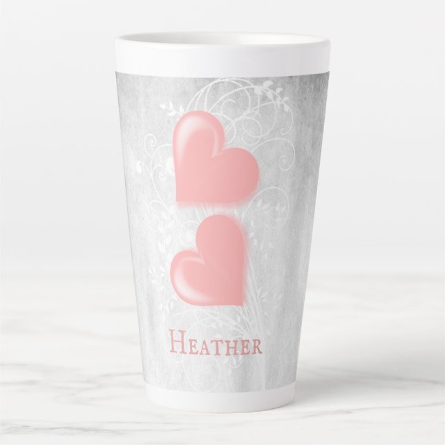 Coeurs roses - Mug Latte personnalisée (Devant)