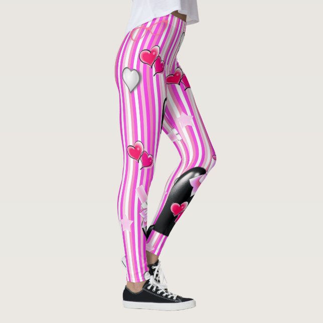 Coeurs roses rayures Leggings en bâton de lèvres (Droite)