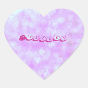 Coeurs roses - Sticker de nom personnalisable