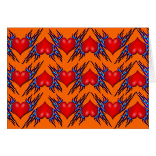 Coeurs rouges avec flamme bleue sur la carte Motif