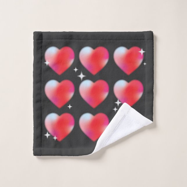 Coeurs rouges en Saint Valentin hitech noir (Gant de toilette)