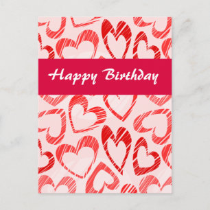 Coeurs rouges et blancs Carte postale Anniversaire