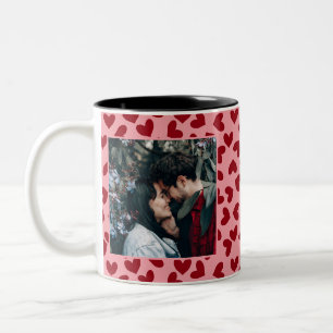 Coeurs rouges motif 2 photos personnalisées Mug