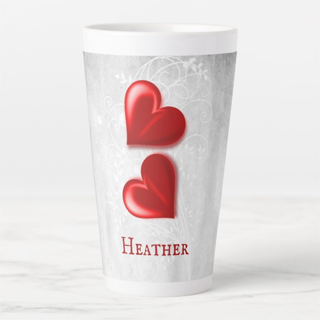 Coeurs rouges Mug latte personnalisée (Devant)