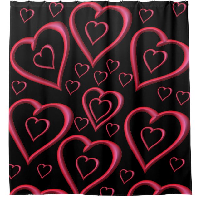 coeurs rouges rideau de douche noir (Devant)