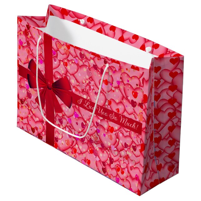 Coeurs Valentine Love Grand Sac Cadeau (Devant Angle)