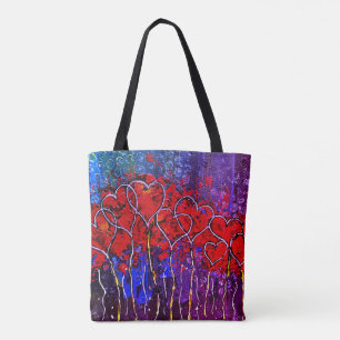 Coeurs Valentines Aimer Sac fourre-tout violet et
