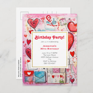 Coeurs Whimsical et lettres d'amour Invitation d'a